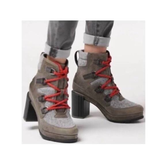 Sorel Blake Lace Quarry Boots Size 9 Red Grey Brown - Picture 1 of 9